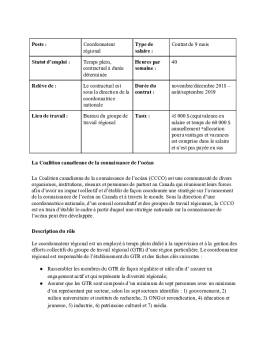 Description de poste du coordonnateur régional